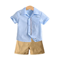 Load image into Gallery viewer, 2 Pieces Set Kid Boys Striped Shirts And Solid Color Shorts Wholesale 220531597
