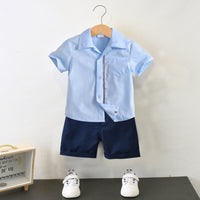 Load image into Gallery viewer, 2 Pieces Set Kid Boys Striped Shirts And Solid Color Shorts Wholesale 220531597
