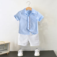 Load image into Gallery viewer, 2 Pieces Set Kid Boys Striped Shirts And Solid Color Shorts Wholesale 220531597
