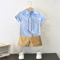Load image into Gallery viewer, 2 Pieces Set Kid Boys Striped Shirts And Solid Color Shorts Wholesale 220531597
