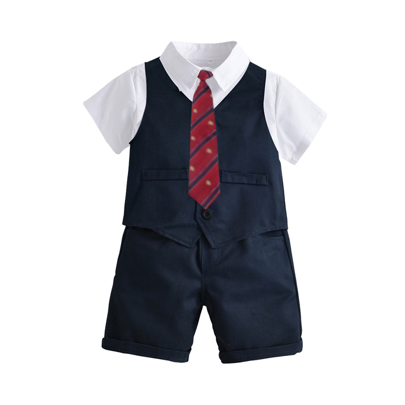3 Pieces Set Baby Kid Boys Birthday Party Bow Shirts Solid Color Vests Waistcoats And Shorts Wholesale 220531600