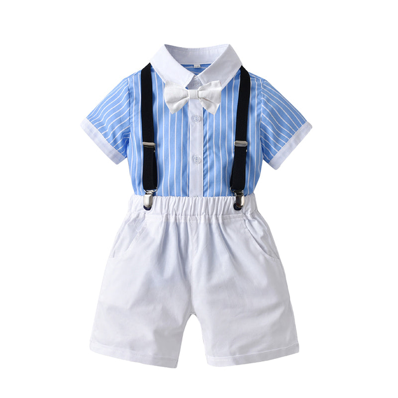 2 Pieces Set Baby Kid Boys Striped Bow Shirts And Solid Color Rompers Wholesale 220531602