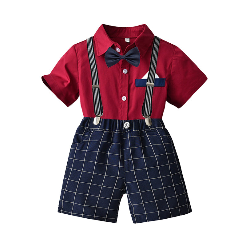 2 Pieces Set Baby Kid Boys Birthday Party Bow Shirts And Checked Rompers Wholesale 220531605