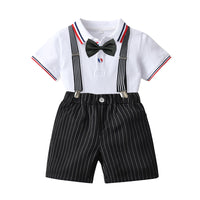 Load image into Gallery viewer, 2 Pieces Set Baby Kid Boys Birthday Party Bow Shirts And Striped Rompers Wholesale 220531607
