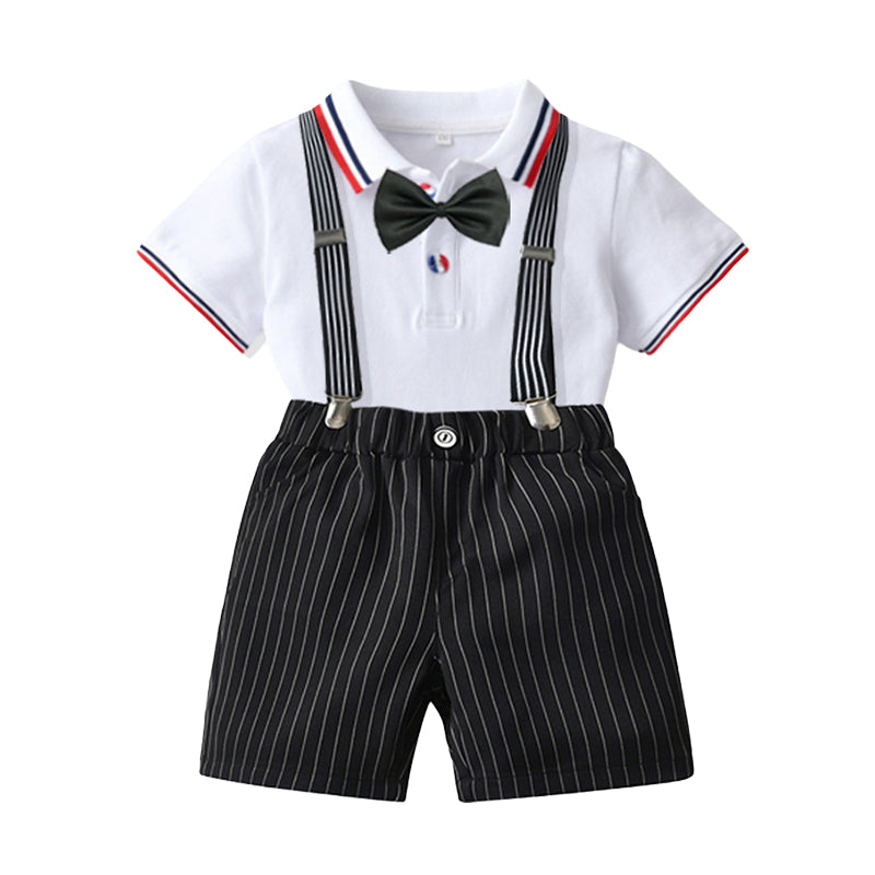 2 Pieces Set Baby Kid Boys Birthday Party Bow Shirts And Striped Rompers Wholesale 220531607