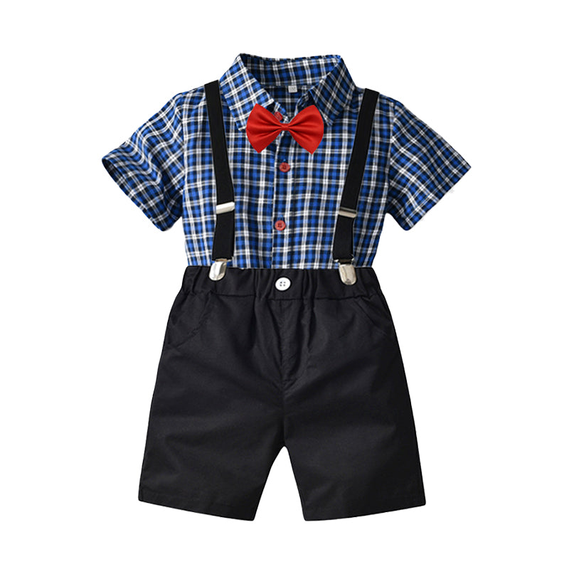 2 Pieces Set Baby Kid Boys Birthday Party Checked Bow Shirts And Solid Color Rompers Wholesale 220531608