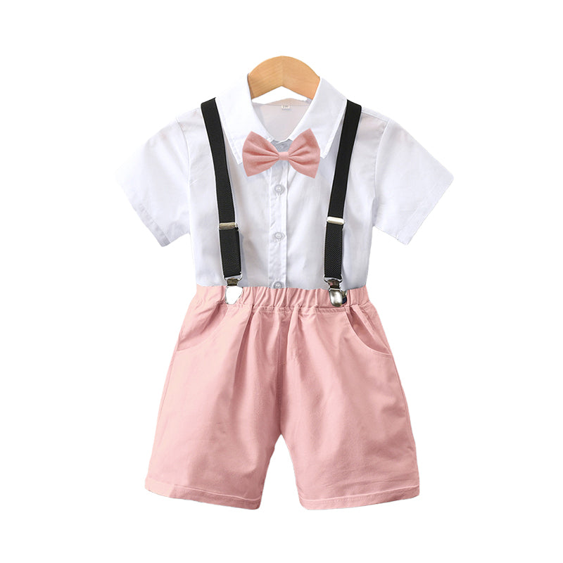 2 Pieces Set Baby Kid Boys Birthday Party Bow Shirts And Checked Rompers Wholesale 220531609
