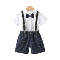 Load image into Gallery viewer, 2 Pieces Set Baby Kid Boys Birthday Party Bow Shirts And Checked Rompers Wholesale 220531609

