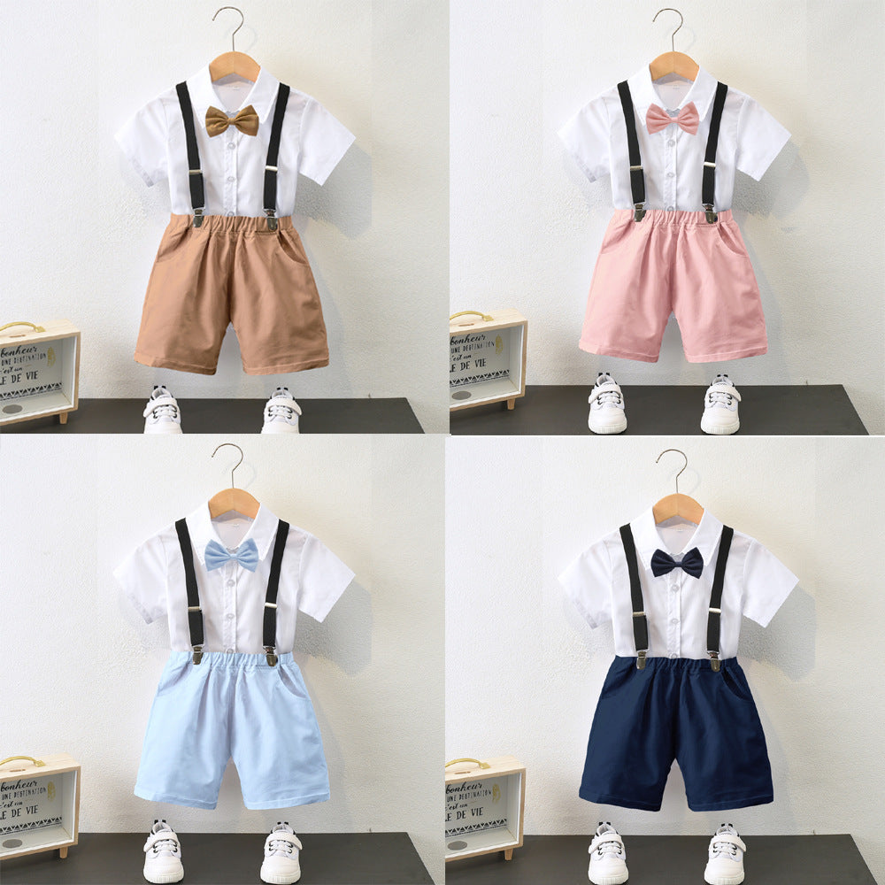 2 Pieces Set Baby Kid Boys Birthday Party Bow Shirts And Checked Rompers Wholesale 220531609