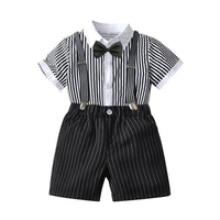Load image into Gallery viewer, 2 Pieces Set Baby Kid Boys Birthday Party Bow Shirts And Striped Rompers Wholesale 220531610
