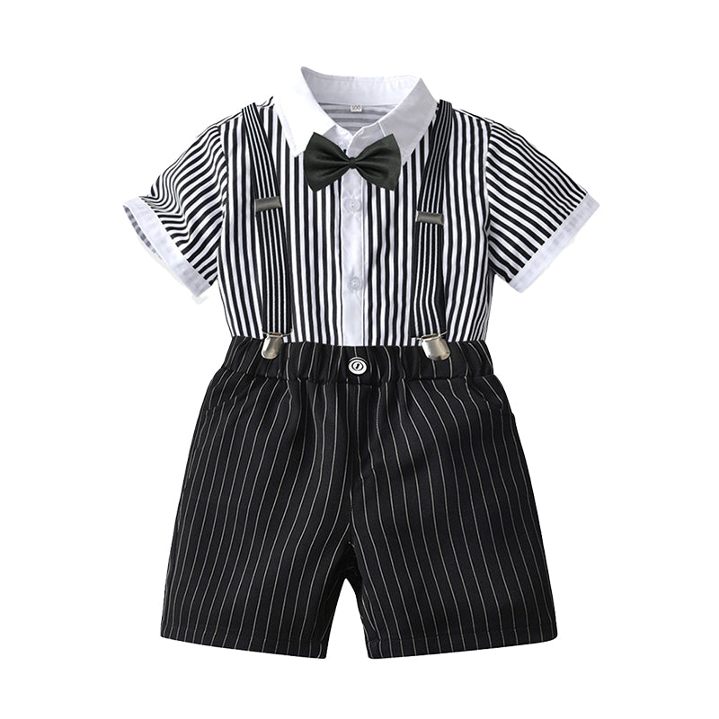 2 Pieces Set Baby Kid Boys Birthday Party Bow Shirts And Striped Rompers Wholesale 220531610
