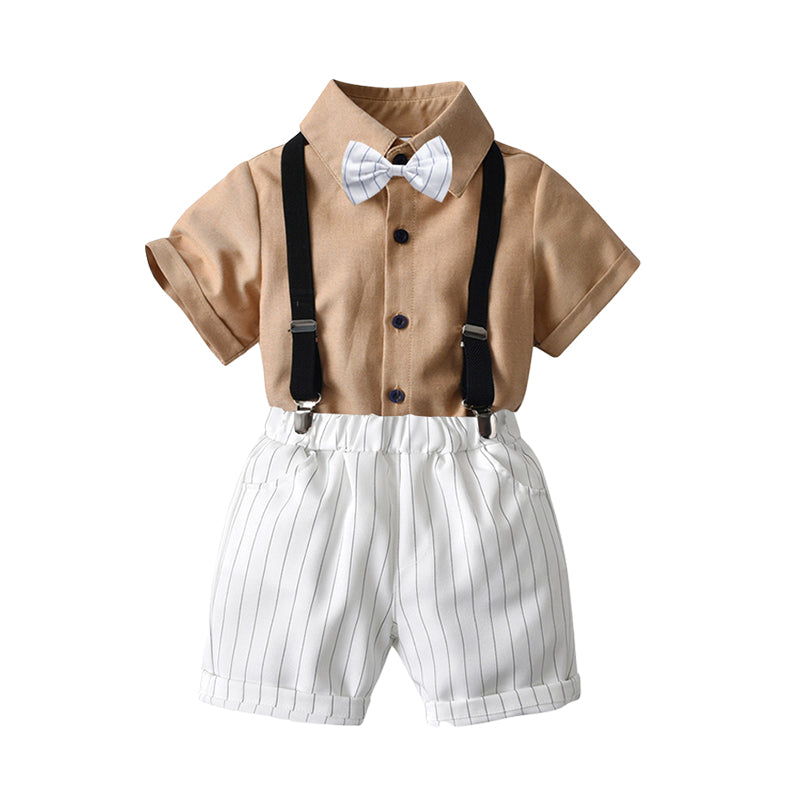 2 Pieces Set Baby Kid Boys Birthday Party Bow Shirts And Striped Rompers Wholesale 220531611