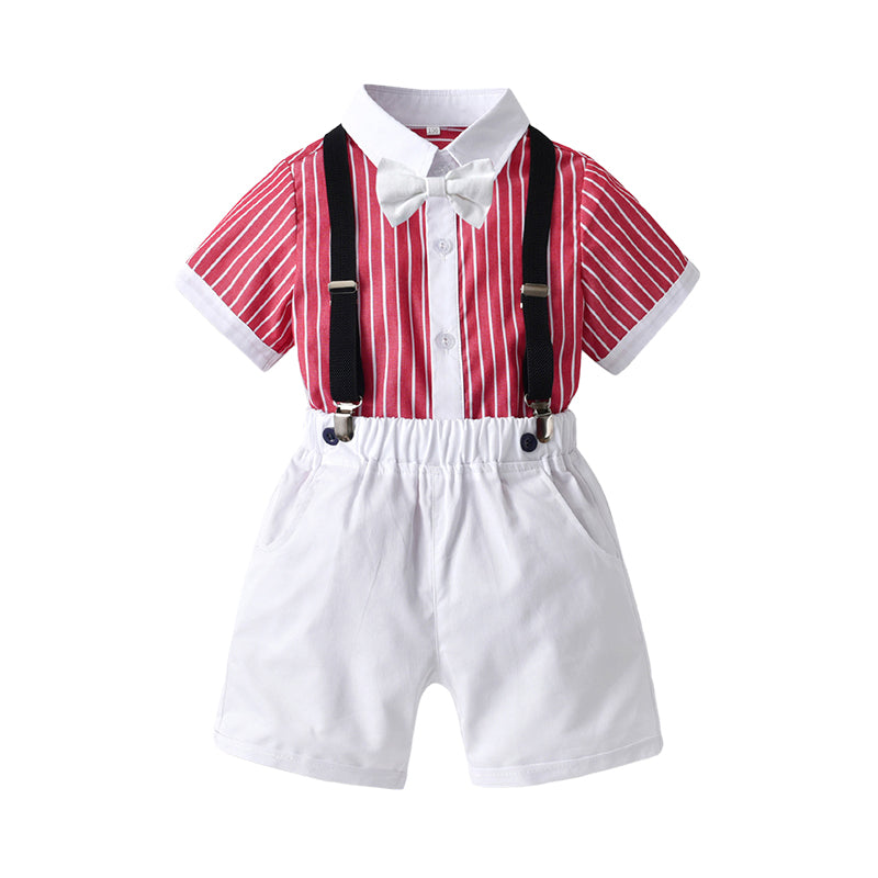 2 Pieces Set Baby Kid Boys Birthday Party Striped Bow Shirts And Solid Color Rompers Wholesale 220531612