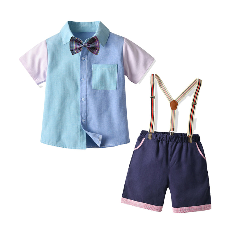 2 Pieces Set Baby Kid Unisex Color-blocking Bow Shirts And Shorts Wholesale 220531616