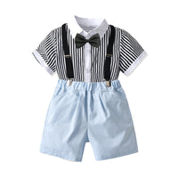 Load image into Gallery viewer, 2 Pieces Set Baby Kid Boys Dressy Striped Bow Shirts And Shorts Suits Wholesale 220531618
