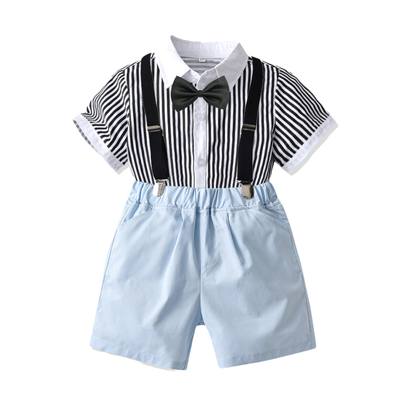 2 Pieces Set Baby Kid Boys Dressy Striped Bow Shirts And Shorts Suits Wholesale 220531618