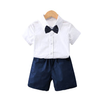 Load image into Gallery viewer, 2 Pieces Set Baby Kid Boys Dressy Solid Color Bow Shirts And Shorts Suits Wholesale 220531619
