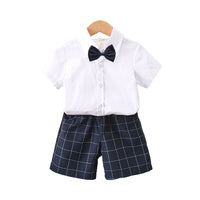 Load image into Gallery viewer, 2 Pieces Set Baby Kid Boys Dressy Solid Color Bow Shirts And Shorts Suits Wholesale 220531619
