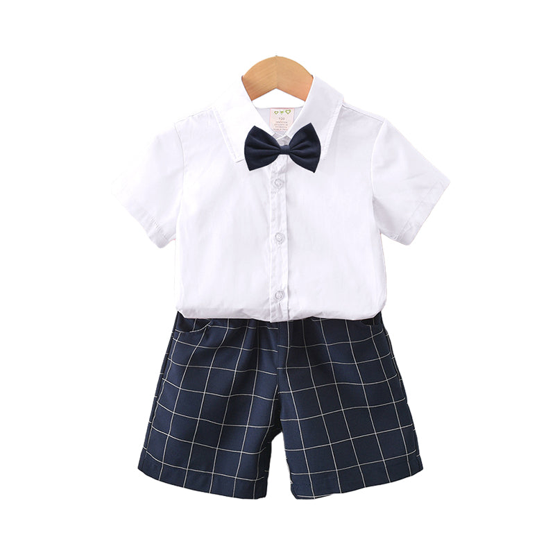 2 Pieces Set Baby Kid Boys Dressy Solid Color Bow Shirts And Shorts Suits Wholesale 220531619