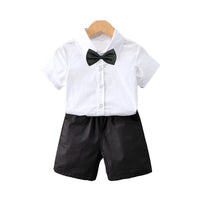 Load image into Gallery viewer, 2 Pieces Set Baby Kid Boys Dressy Solid Color Bow Shirts And Shorts Suits Wholesale 220531619
