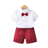 Load image into Gallery viewer, 2 Pieces Set Baby Kid Boys Dressy Solid Color Bow Shirts And Shorts Suits Wholesale 220531619
