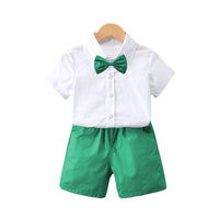 Load image into Gallery viewer, 2 Pieces Set Baby Kid Boys Dressy Solid Color Bow Shirts And Shorts Suits Wholesale 220531619
