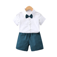 Load image into Gallery viewer, 2 Pieces Set Baby Kid Boys Dressy Solid Color Bow Shirts And Shorts Suits Wholesale 220531619
