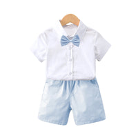 Load image into Gallery viewer, 2 Pieces Set Baby Kid Boys Dressy Solid Color Bow Shirts And Shorts Suits Wholesale 220531619
