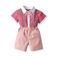 Load image into Gallery viewer, 2 Pieces Set Baby Kid Boys Dressy Striped Bow T-Shirts And Shorts Suits Wholesale 220531620
