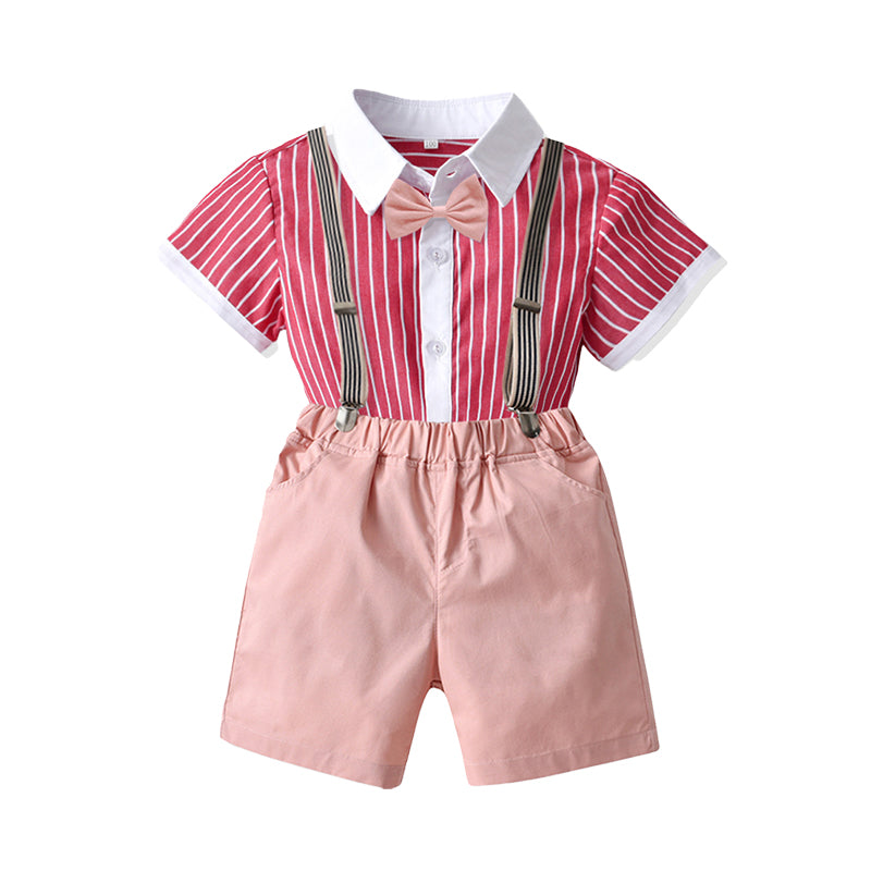 2 Pieces Set Baby Kid Boys Dressy Striped Bow T-Shirts And Shorts Suits Wholesale 220531620