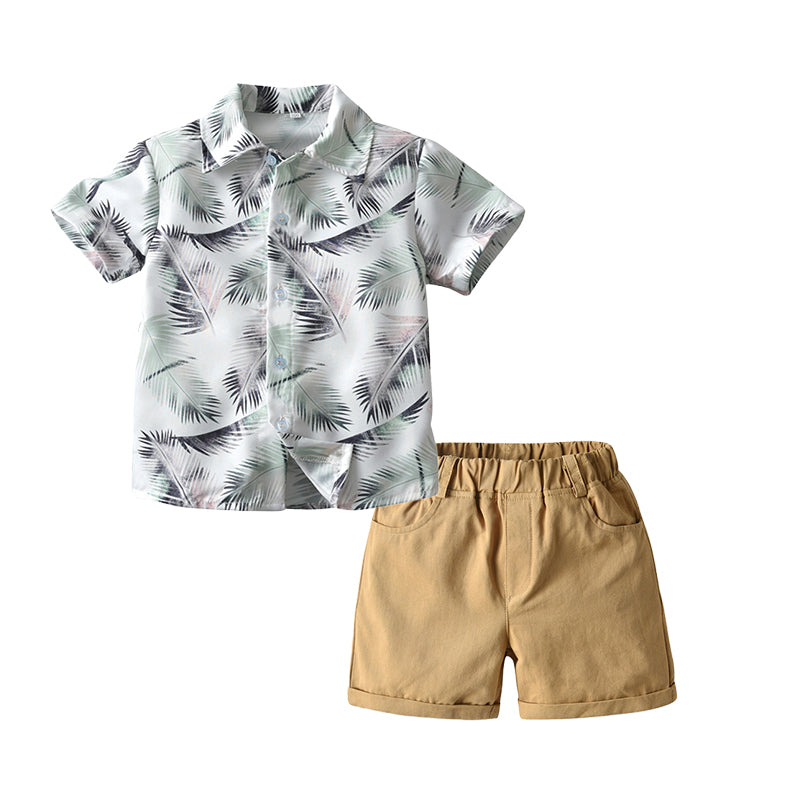 2 Pieces Set Kid Boys Plant Print Shirts And Shorts Wholesale 220531623