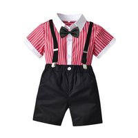 Load image into Gallery viewer, 2 Pieces Set Baby Kid Boys Dressy Striped Bow Shirts And Shorts Suits Wholesale 220531625
