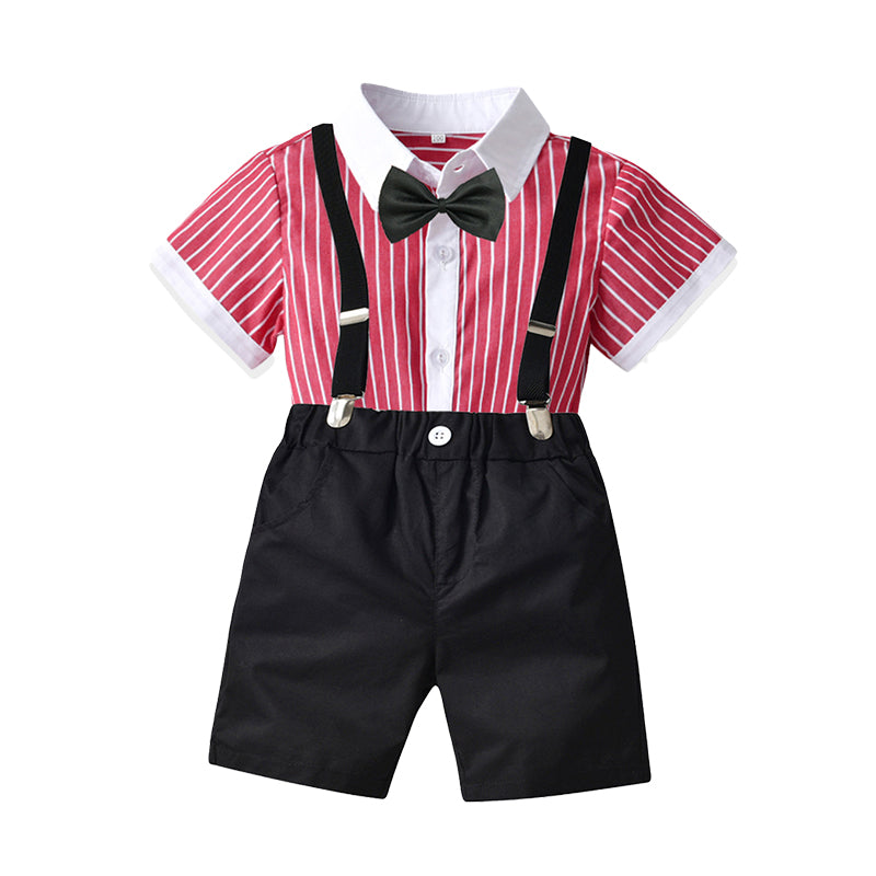 2 Pieces Set Baby Kid Boys Dressy Striped Bow Shirts And Shorts Suits Wholesale 220531625