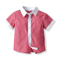 Load image into Gallery viewer, 2 Pieces Set Baby Kid Boys Dressy Striped Bow Shirts And Shorts Suits Wholesale 220531625
