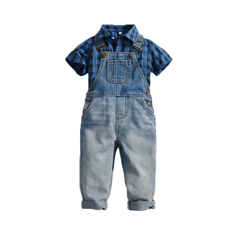 2 Pieces Set Baby Kid Boys Checked Shirts And Jeans Wholesale 220531627