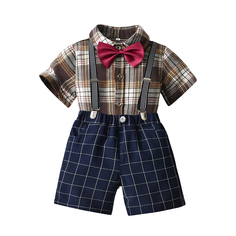 2 Pieces Set Baby Kid Boys Dressy Checked Bow Shirts And Shorts Suits Wholesale 220531629