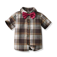 Load image into Gallery viewer, 2 Pieces Set Baby Kid Boys Dressy Checked Bow Shirts And Shorts Suits Wholesale 220531629
