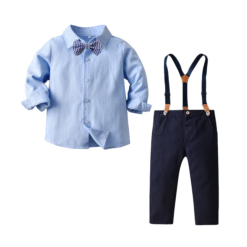 2 Pieces Set Baby Kid Boys Dressy Solid Color Bow Shirts And Trousers Suits Wholesale 220531630