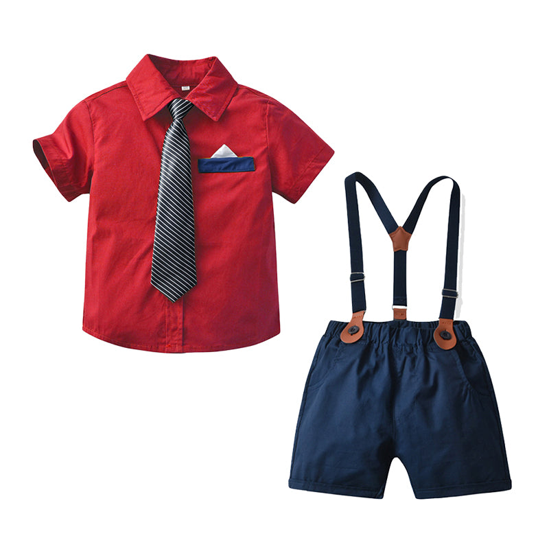 2 Pieces Set Baby Kid Boys Dressy Solid Color Bow Shirts And Shorts Suits Wholesale 220531631