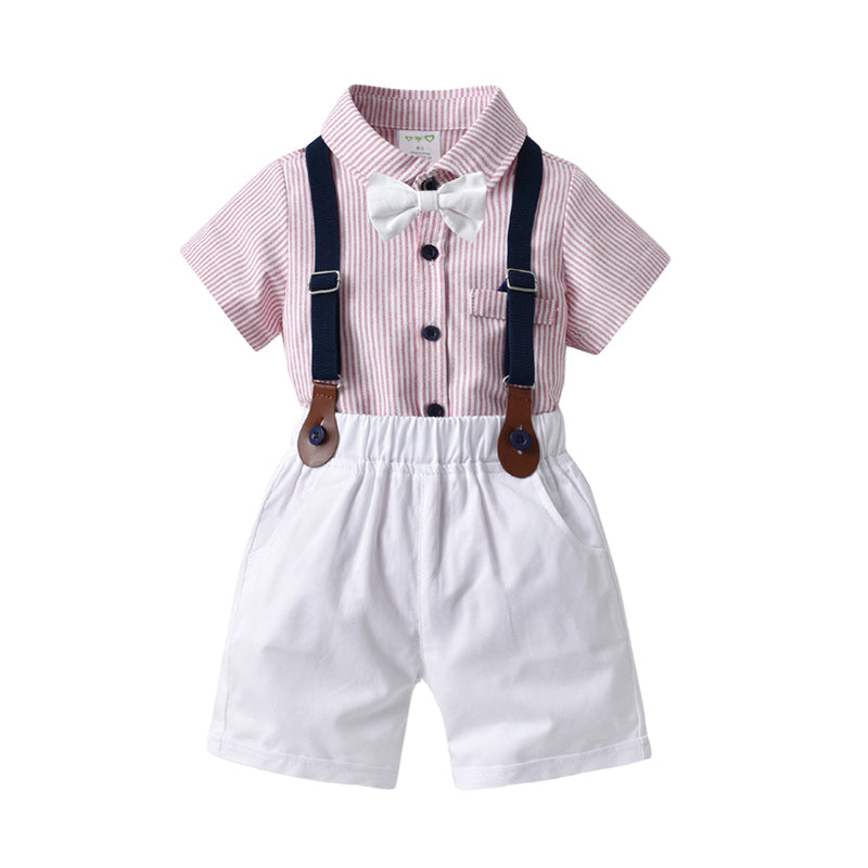 3 Pieces Set Baby Boys Dressy Striped Rompers Solid Color Rompers And Bow Others accessories Wholesale 22053171