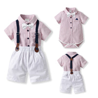 Load image into Gallery viewer, 3 Pieces Set Baby Boys Dressy Striped Rompers Solid Color Rompers And Bow Others accessories Wholesale 22053171
