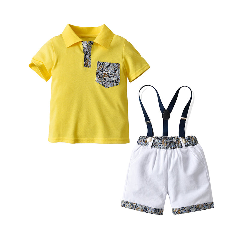 2 Pieces Set Baby Kid Boys Dressy Color-blocking Polo Shirts And Rompers Wholesale 22053181