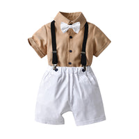 Load image into Gallery viewer, 2 Pieces Set Baby Kid Boys Dressy Solid Color Bow Shirts And Rompers Wholesale 22053182

