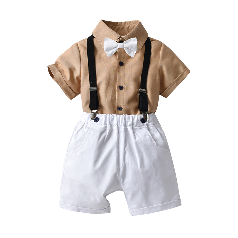 2 Pieces Set Baby Kid Boys Dressy Solid Color Bow Shirts And Rompers Wholesale 22053182