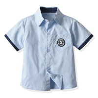 Load image into Gallery viewer, 2 Pieces Set Baby Kid Boys Dressy Color-blocking Shirts And Solid Color Rompers Wholesale 22053185
