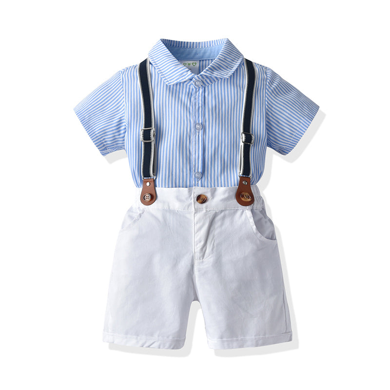 2 Pieces Set Baby Boys Dressy Striped Rompers And Solid Color Rompers Wholesale 22053188