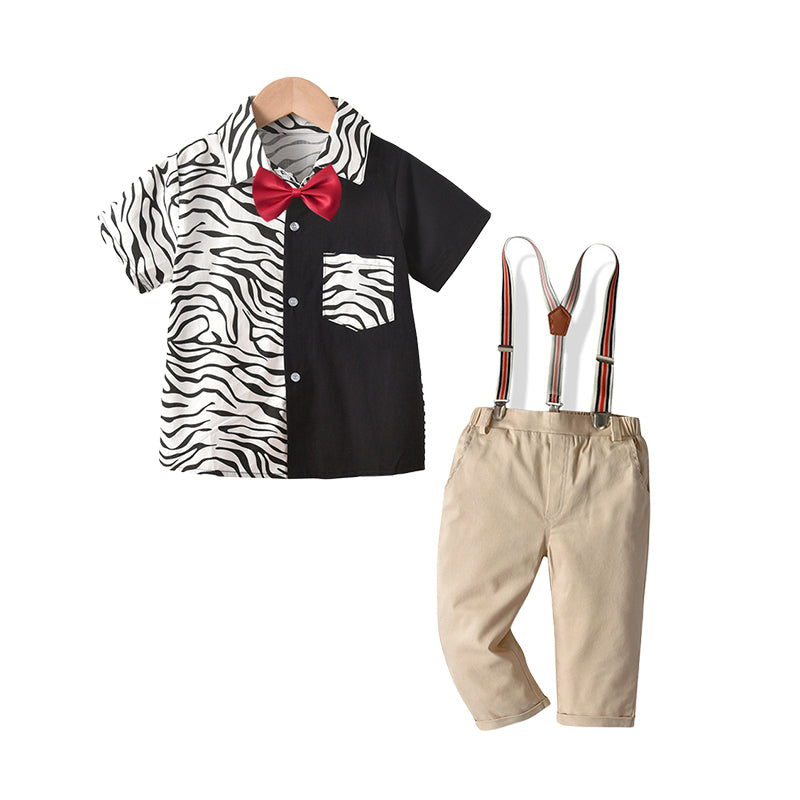 2 Pieces Set Baby Kid Boys Birthday Party Bow Zebra Shirts And Solid Color Jumpsuits Wholesale 22053189