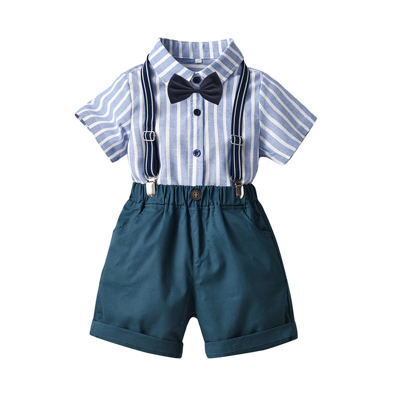 2 Pieces Set Baby Kid Boys Birthday Party Striped Bow Shirts And Solid Color Rompers Wholesale 22053191