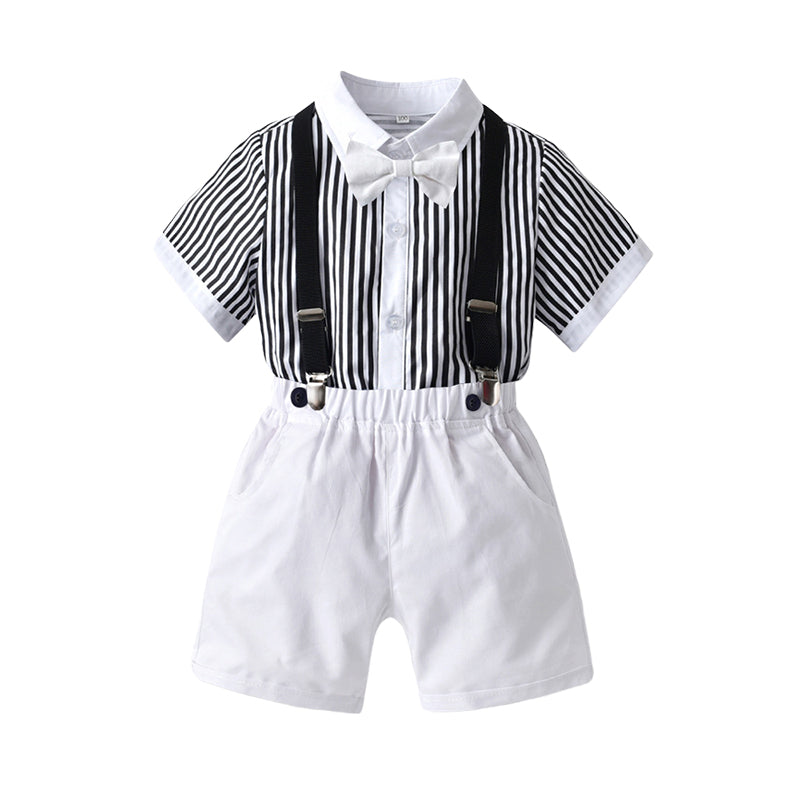 2 Pieces Set Baby Kid Boys Birthday Party Striped Bow Shirts And Solid Color Rompers Wholesale 22053192