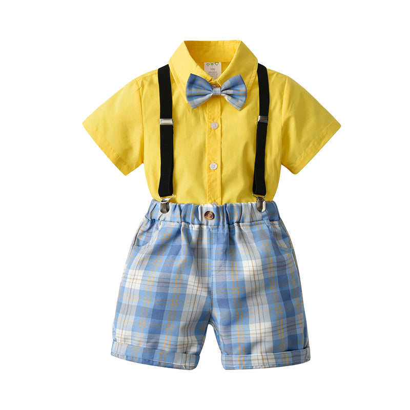 2 Pieces Set Baby Kid Boys Birthday Party Bow Shirts And Checked Rompers Wholesale 22053194